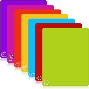 7 Pieces Flexible Cutting Boards, BPA Free Plastic Cutting Boards for Kitchen